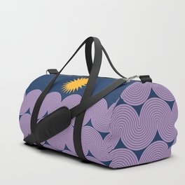 Mid Century Modern Geometric 155 Sun Rainbow abstract in Midnight Blue Yellow Purple Duffle Bag