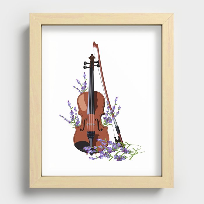 Violin with lavender Recessed Framed Print