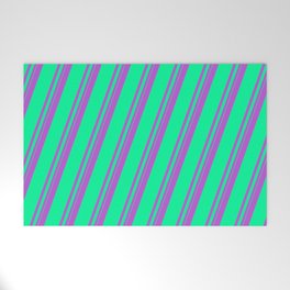 [ Thumbnail: Orchid and Green Colored Lined/Striped Pattern Welcome Mat ]