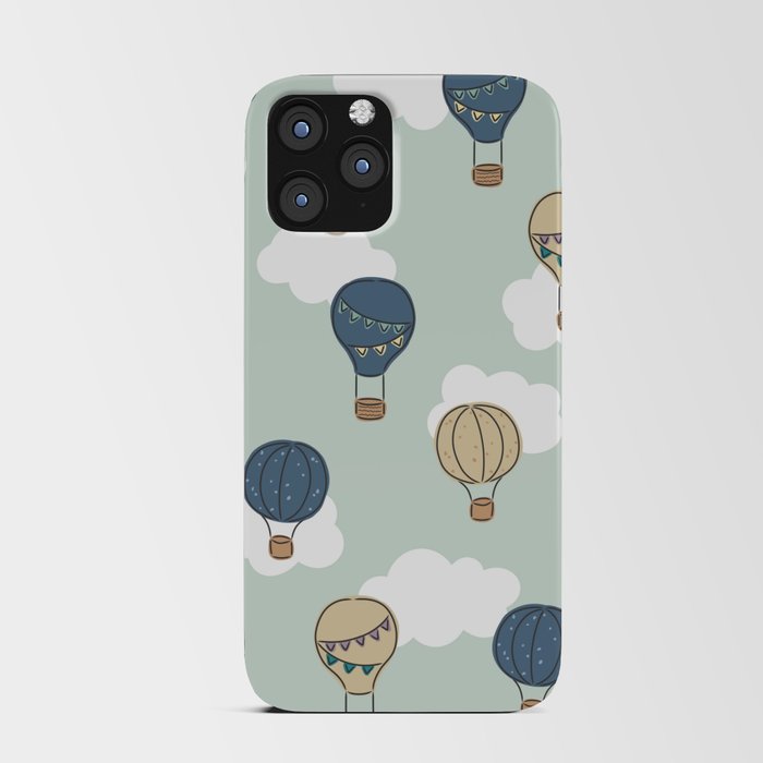 Hand drawn hot air balloons, transportation for adventure seekers on mint green iPhone Card Case