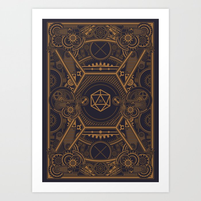 Steampunk Polyhedral D20 Dice Mechanical Tabletop RPG Gaming Art Print