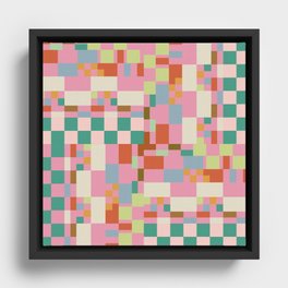 Retro vintage checkered geometric pattern Framed Canvas