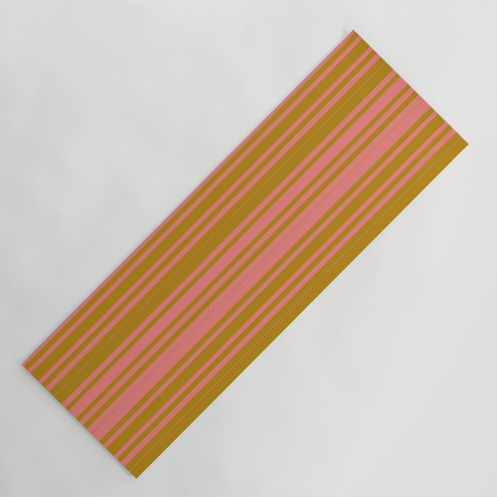 Dark Goldenrod & Light Coral Colored Pattern of Stripes Yoga Mat
