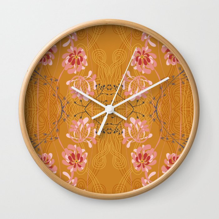 Art Nouveau floral pattern with lines – Honey Wall Clock