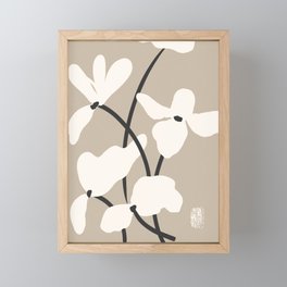 Solid Panel Floral Artwork, Oriental Style, Beige Framed Mini Art Print