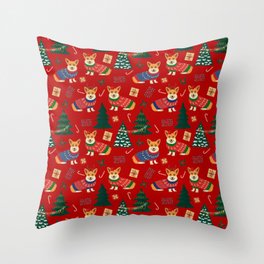 Merry Corgmess- Corgi Celebrate Christmas 2 - Xmas Red Throw Pillow