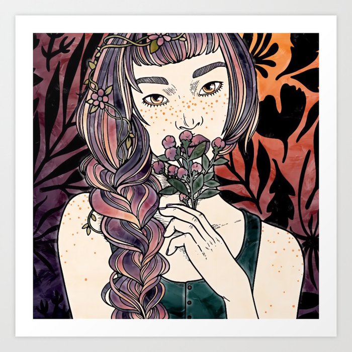 Flowery Girl Art Print