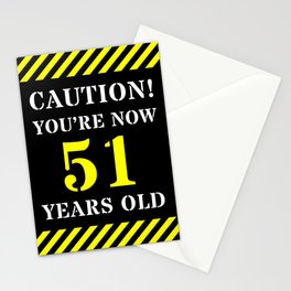 [ Thumbnail: 51st Birthday - Warning Stripes and Stencil Style Text Stationery Cards ]