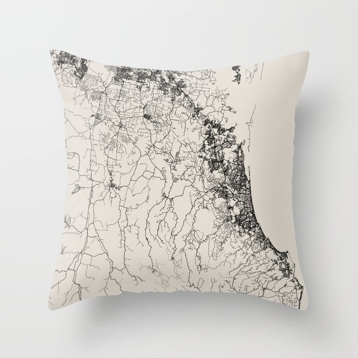 Gold Coast Black & White Map - Australia Gift.  Throw Pillow