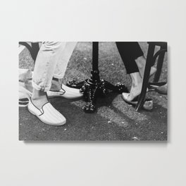 Paris date night | City of romance | seated couple on terrace | Paris, France Black & White Photography  Metal Print | City, Shoes, Couple, Grainy, Terrace, Black And White, France, Celebrate, Date Night, Travel 
