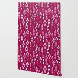 Retro Valentine's magic potion bottles burgundy pattern Wallpaper