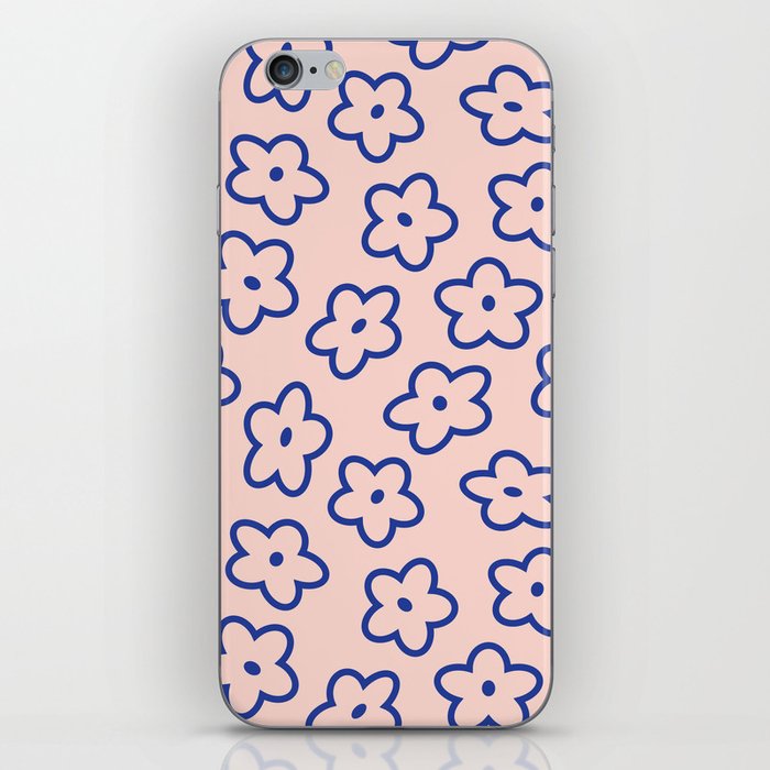 Blue And Pink Line Art Floral Pattern iPhone Skin