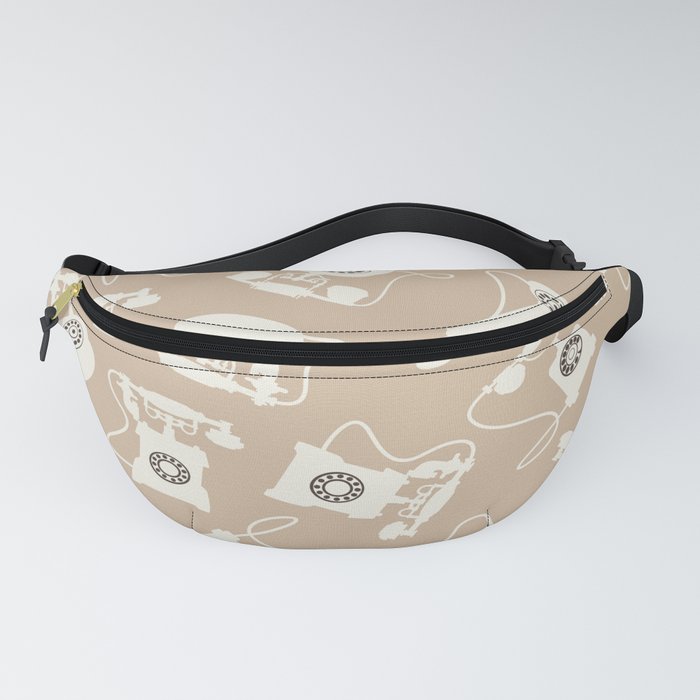 Vintage Rotary Dial Telephone Pattern on Biege Light Brown Fanny Pack