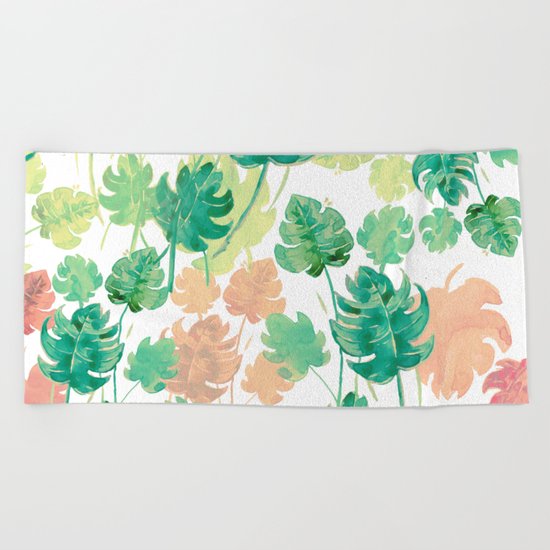water color smooth leaves Beach Towel