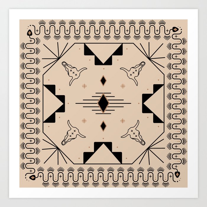 Lost Desert Tile - Black & Camel Art Print