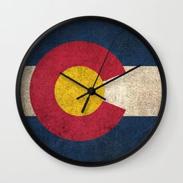 Old and Worn Distressed Vintage Flag of Colorado Wall Clock | Worncoloradoflag, Colorado, Coloradopride, Vintageflag, Coloradan, Graphicdesign, Flagofcolorado, American, Coloradoflag, Unitedstates 