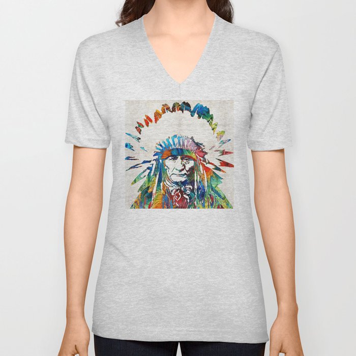Native American Art - Chief - By Sharon Cummings V Neck T Shirt