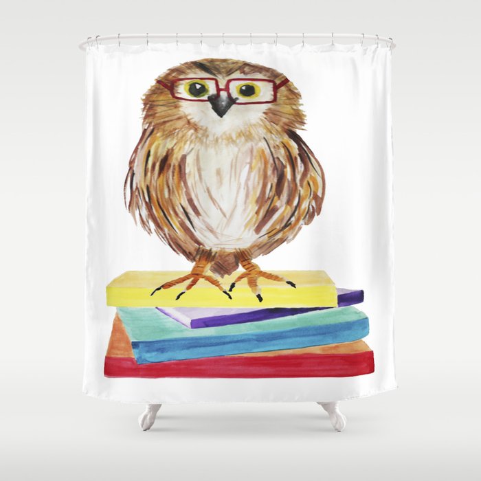 Reading Owl Shower Curtain