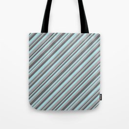 [ Thumbnail: Dim Grey, Powder Blue, and Dark Grey Colored Striped Pattern Tote Bag ]
