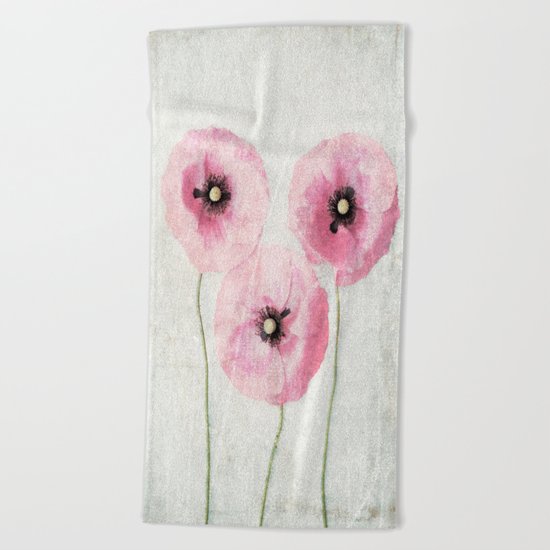 Pink Vintage Poppies Beach Towel