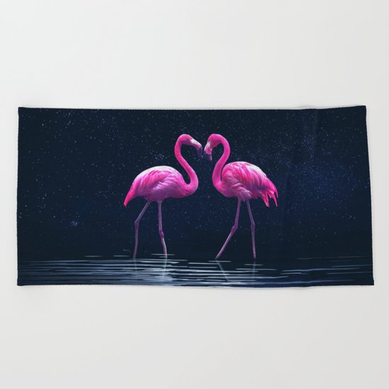 Flamingo love Beach Towel