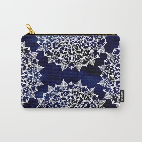 White Lace Medallion on Ink Blue Carry-All Pouch