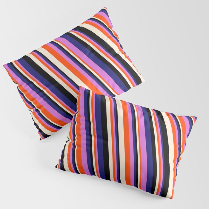 Vibrant Midnight Blue, Orchid, Red, Beige & Black Colored Striped/Lined Pattern Pillow Sham