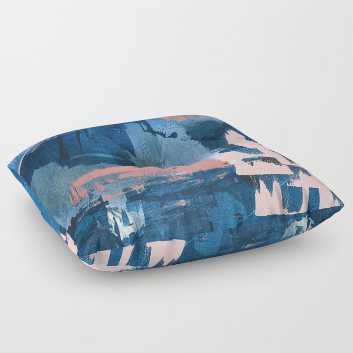 Rhythm of Rain: a modern abstract piece by Alyssa Hamilton Art in blues and pinks Floor Pillow