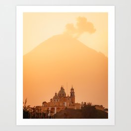 Cholula Church with Volcano and Clouds During Sunrise | Mexico Photography Art Print