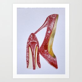 Red Stiletto Art Print | Redheels, Shoes, Redstiletto, Watercolor, Print, Glitterstiletto, Redshoes, Heels, Highheels, Stilettoshoe 