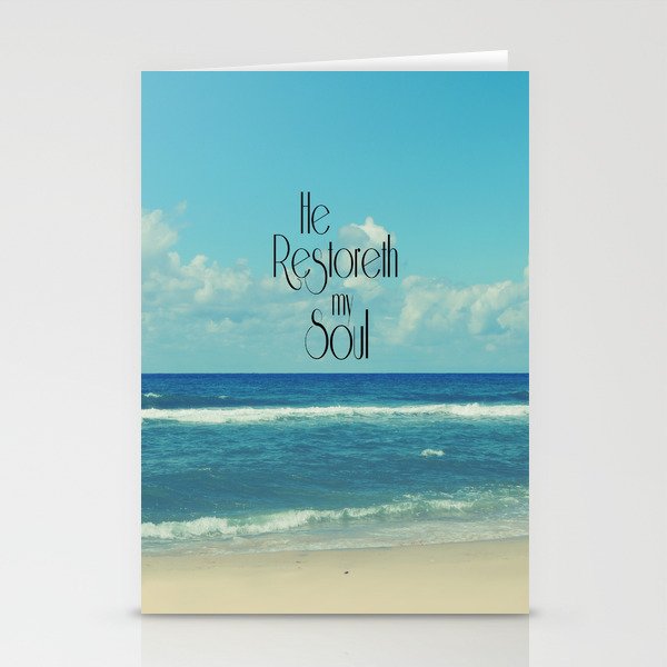 he restoreth my soul bible verse with beach stationery cards by