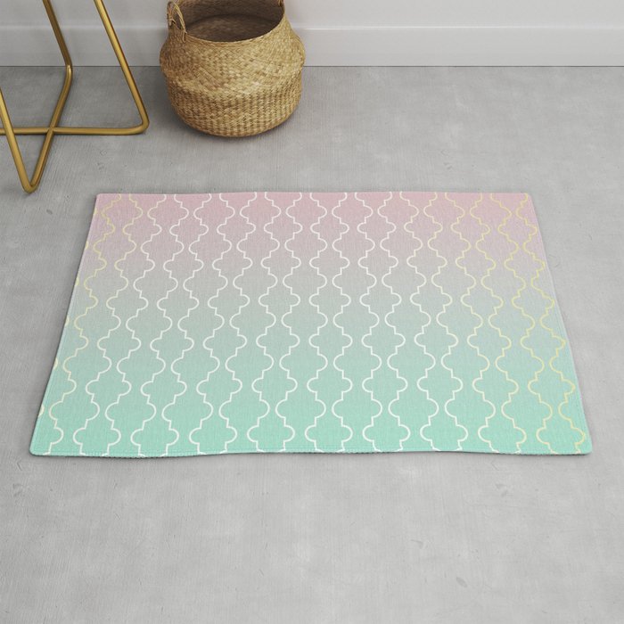 Moroccan pattern with mint, pink and gold Rug