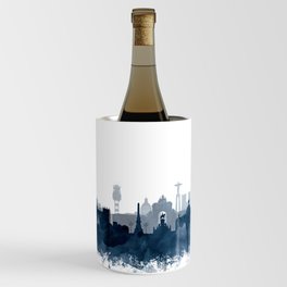 Lisbon Skyline Watercolor Navy Blue by Zouzounio Art Wine Chiller