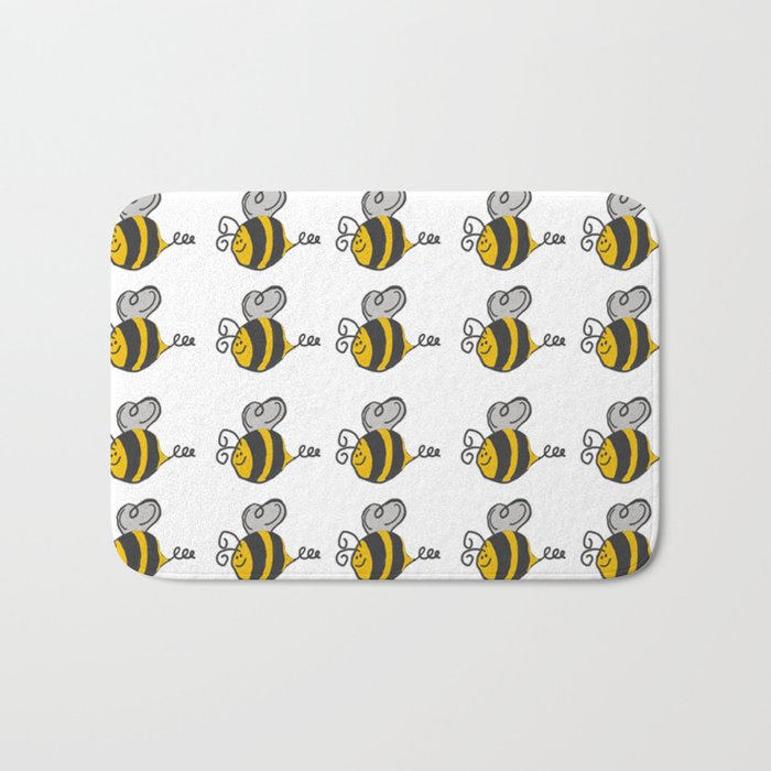 Hand drawn black yellow stripes cute honey bee illustration Bath Mat