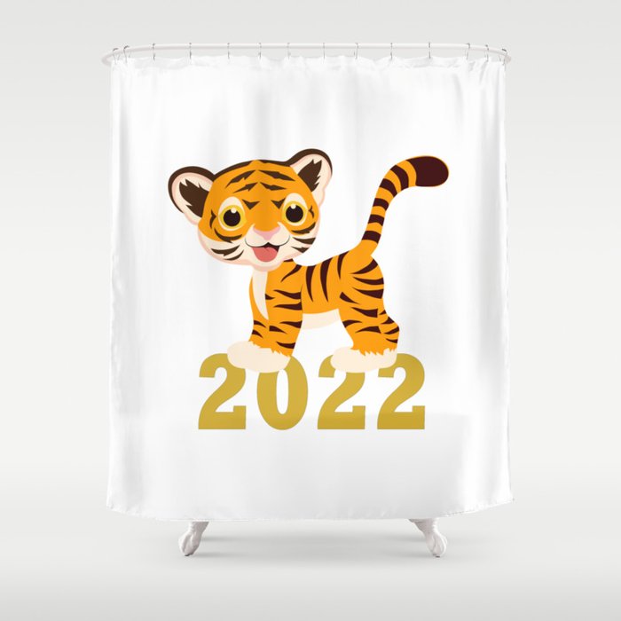 Happy New Year 2022 With Funny Tiger Cub Shower Curtain