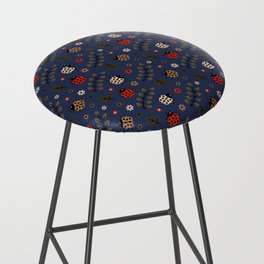 Ladybug and Floral Seamless Pattern on Navy Blue Background Bar Stool