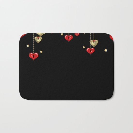 Beautiful glitter shine hearts on black Valentines Day greeting Bath Mat