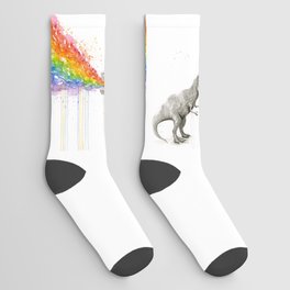 T-Rex Dinosaur Rainbow Puke Taste the Rainbow Watercolor Socks