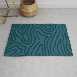 Abstract Retro Topographic Print - Blue Sapphire and Rich Black Area & Throw Rug