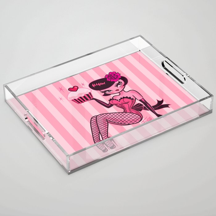 Cupcake Pinup Girl Brunette Acrylic Tray