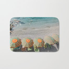 Umbrellas on the beach Badematte | Photo, Beach, Laspezia, Italy, Cinqueterre, Destination, Travel, Turquoise, Leisure, Water 