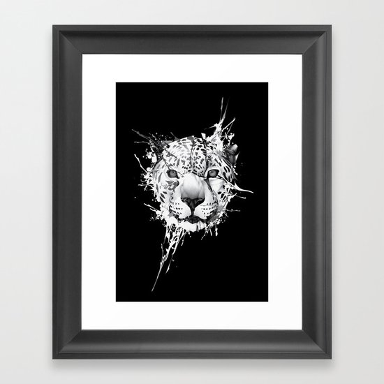 Leopard on black background Framed Art Print