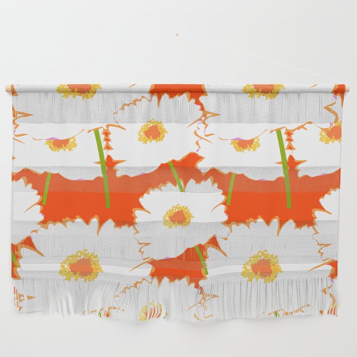 Modern White Peony Flowers On Red Wall Hanging