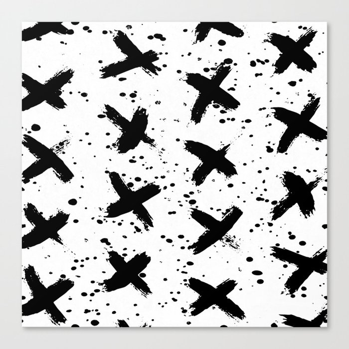 X Paint Spatter Black and White Canvas Print
