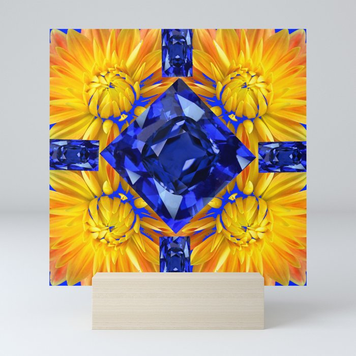 BLUE SAPPHIRES GEM ART & GOLDEN MUMS Mini Art Print