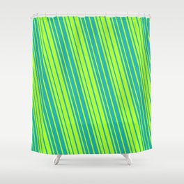 [ Thumbnail: Light Sea Green & Light Green Colored Stripes/Lines Pattern Shower Curtain ]