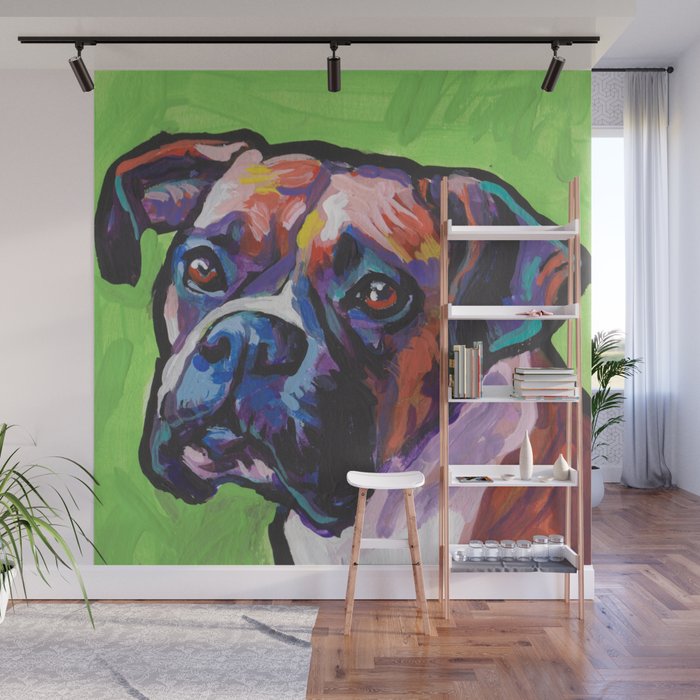 Fun Boxer Dog Bright Colorful Pop Art Painting By Lea Wall Mural