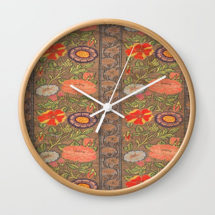 Antique Silk Floral Embroidered Fabric Wall Clock