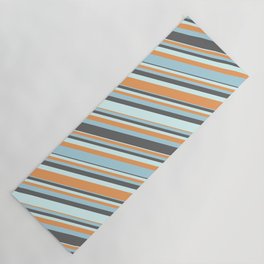 [ Thumbnail: Dim Gray, Light Cyan, Brown & Light Blue Colored Striped Pattern Yoga Mat ]