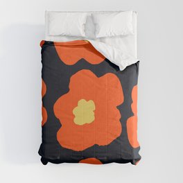 Large Pop-Art Retro Flowers in Orange on Black Background  Comforter